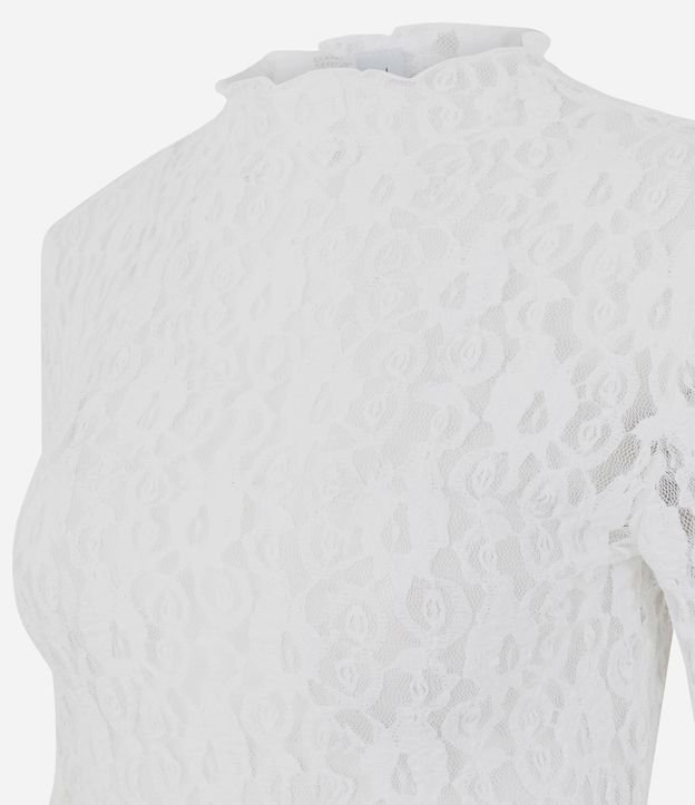Blusa Manga Larga en Encaje Vazado con Transparencia y Cuello Alto 6