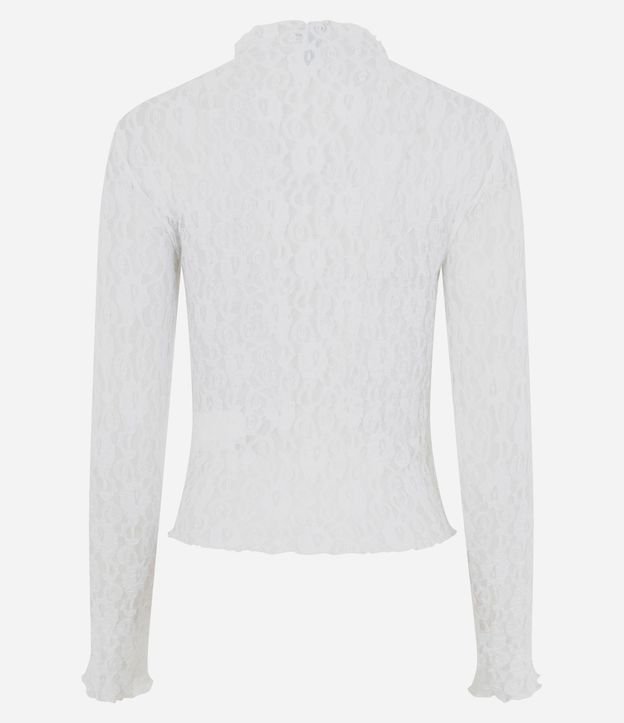 Blusa Manga Larga en Encaje Vazado con Transparencia y Cuello Alto 7