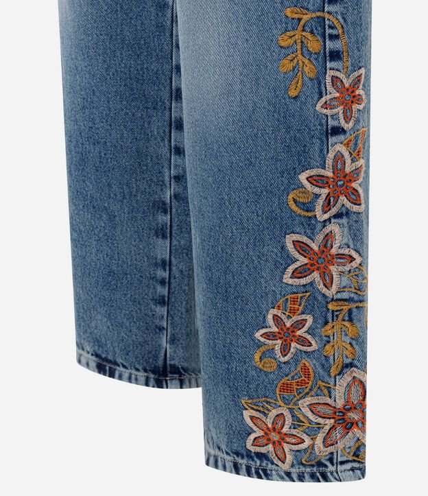 Pantalón Wide Leg Jeans con Cintura Mediana y Bordado Floral 6