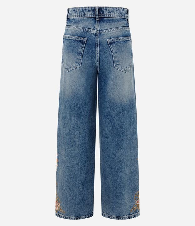 Pantalón Wide Leg Jeans con Cintura Mediana y Bordado Floral 7