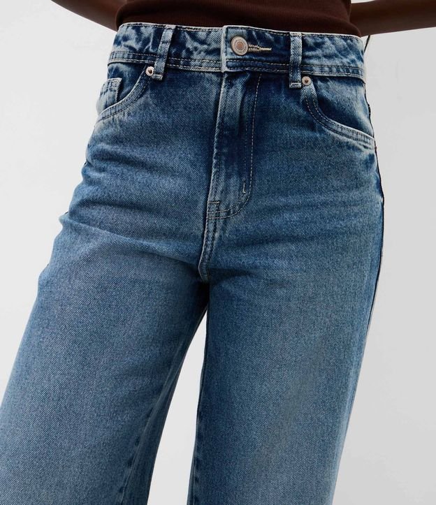 Pantalón Wide Leg Jeans con Cintura Mediana y Bordado Floral 3