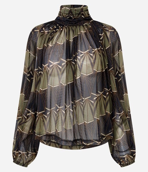 Blusa en Tule con Estampa Abstracta y Manga con Abertura 6