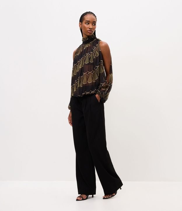 Blusa en Tule con Estampa Abstracta y Manga con Abertura 2