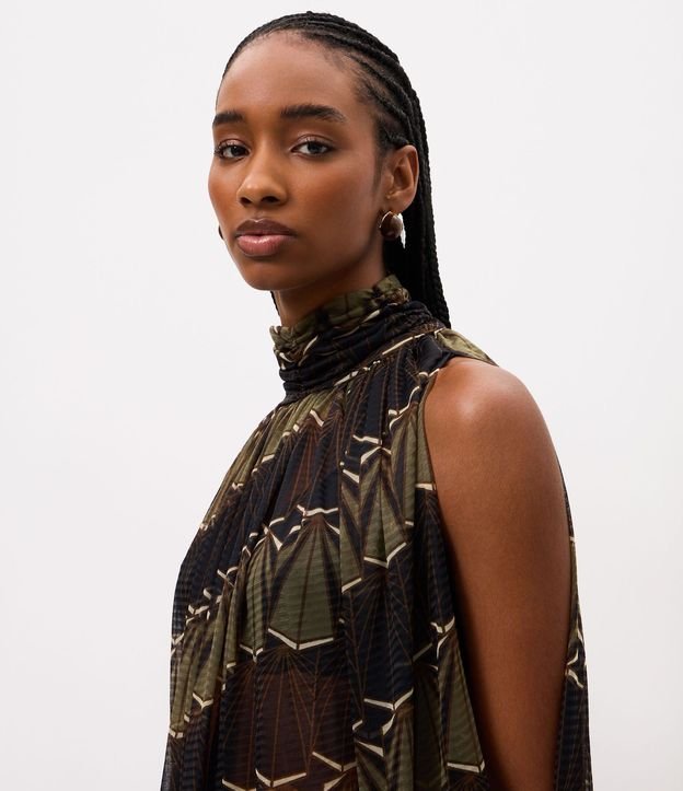Blusa en Tule con Estampa Abstracta y Manga con Abertura 3