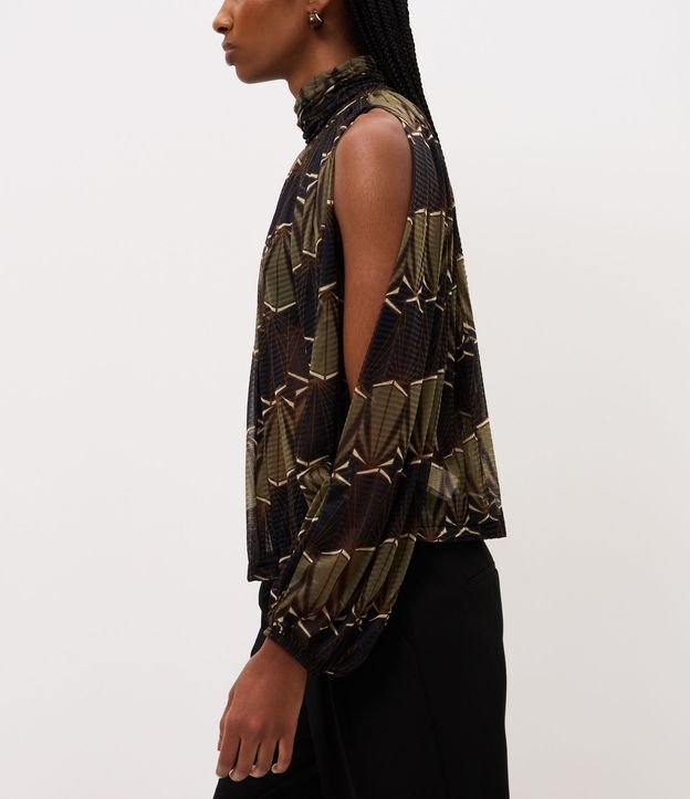 Blusa en Tule con Estampa Abstracta y Manga con Abertura 5