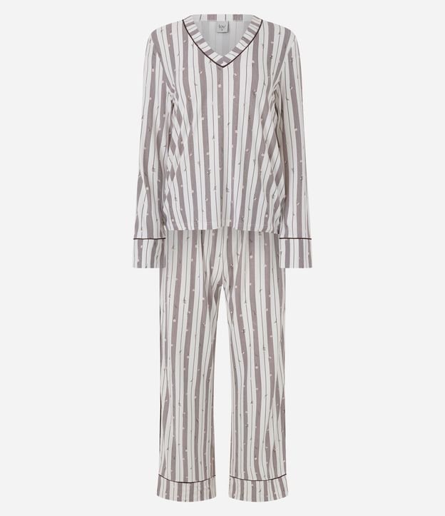 Pijama Largo en Peach Touch con Estampa de Rayas Contrastante 5