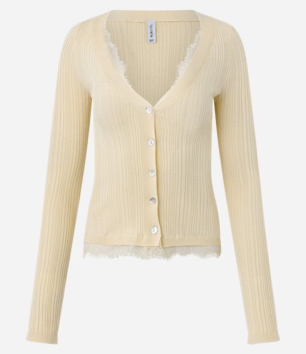 Cardigan en Punto Canelado con Encaje y Abotonado 5