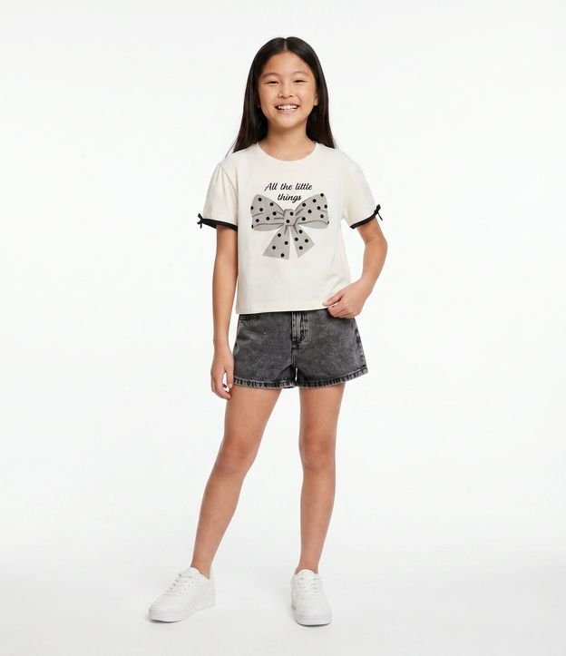Remera Boxy Infantil con Lazo en Tule y de Lunares Flocado – Talle 5 a 16 años