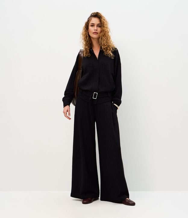 Pantalón Wide Leg Algodón con Estampa Rayada 1