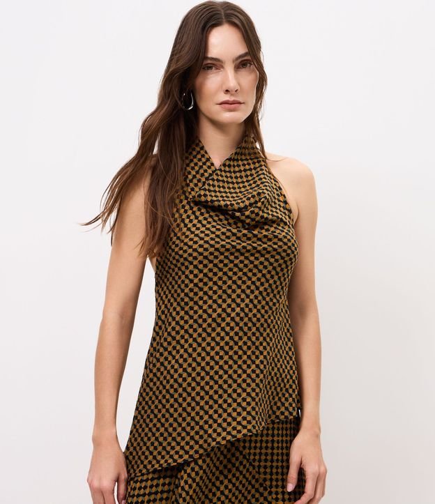 Blusa Assimétrica Estampada con Cuello Halter Neck 1