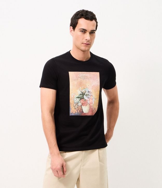 Remera en Algodón con Estampado del Cuadro Vase Of Flowers de Odilon Redon
