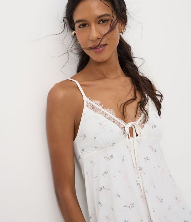 Camisón con Estampado Floral Encaje y Lazo 2