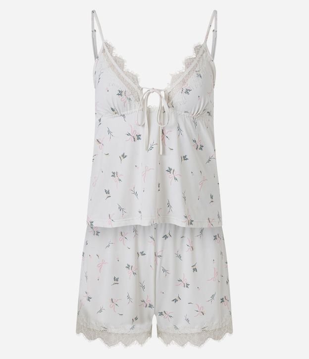 Pijama Short Doll Floral con Encaje y Lazo 5