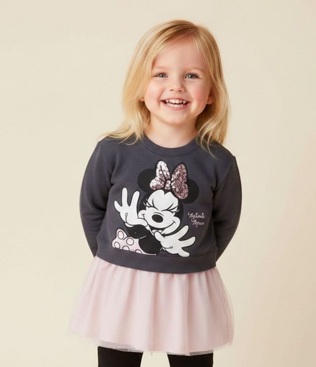 Vestido Infantil Minnie en Lentejuela con Pollera en Tule y Scrunchie – Talle 1 a 6 años