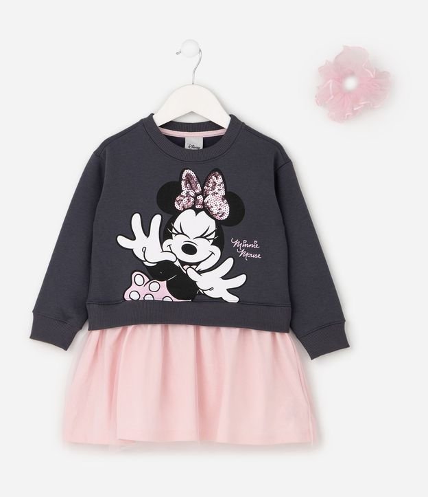 Vestido Infantil Minnie en Lentejuela con Pollera en Tule y Scrunchie – Talle 1 a 6 años 2