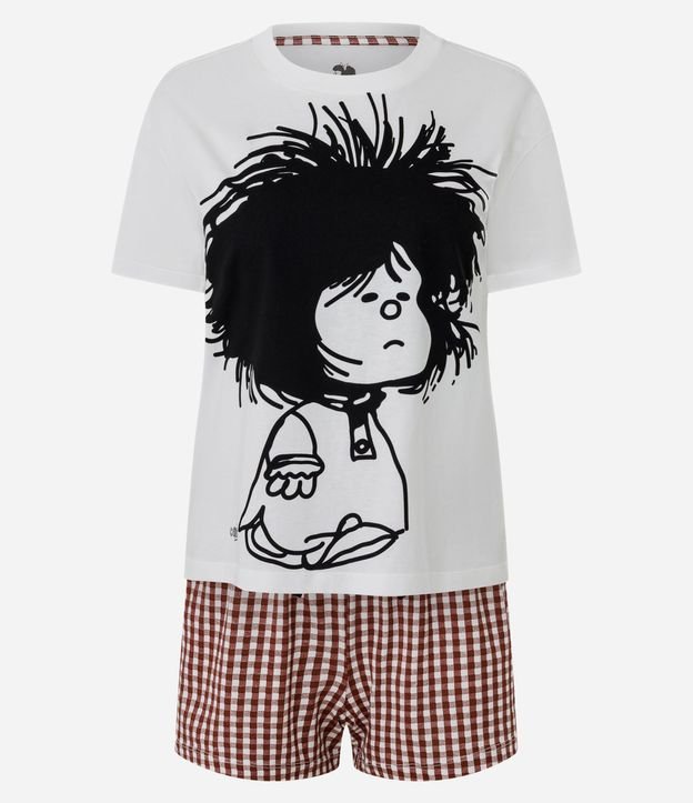 Pijama Corto en Algodón con Estampado Mafalda y de Cuadros