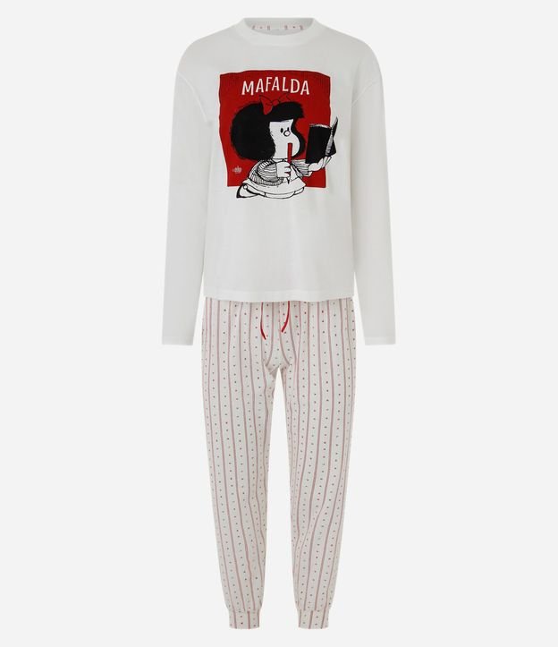 Pijama Largo en Algodón con Estampa de Corazones Mafalda