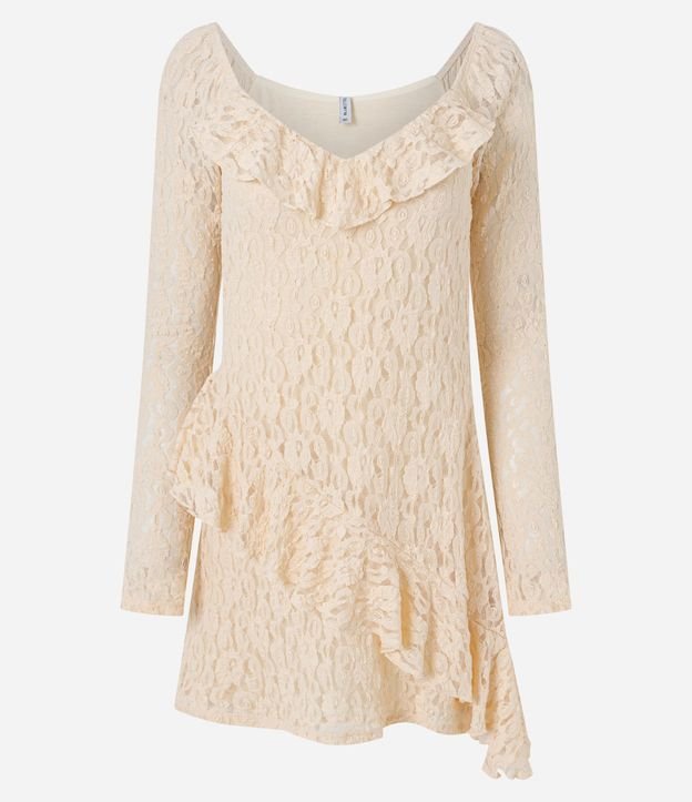Vestido Corto en Encaje con Manga Larga y Volado 5
