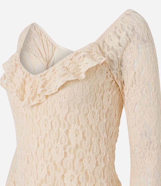 Vestido Corto en Encaje con Manga Larga y Volado 6