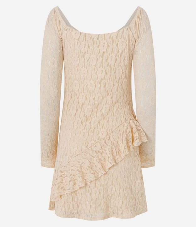 Vestido Corto en Encaje con Manga Larga y Volado 7