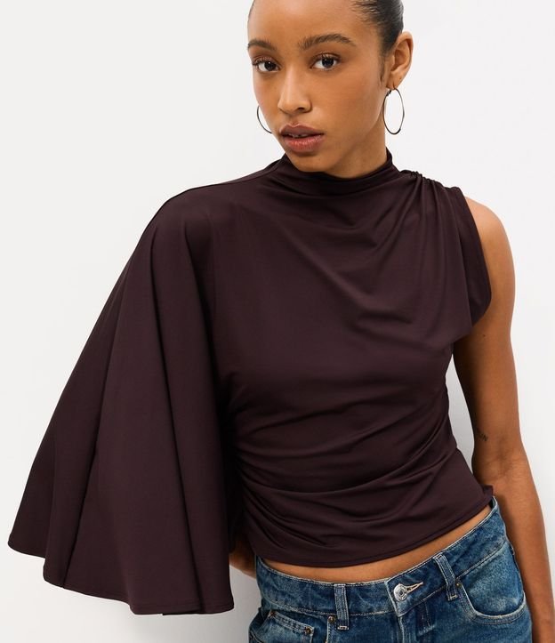 Blusa Hombro Unico en Microfibra con Manga Larga Suelta