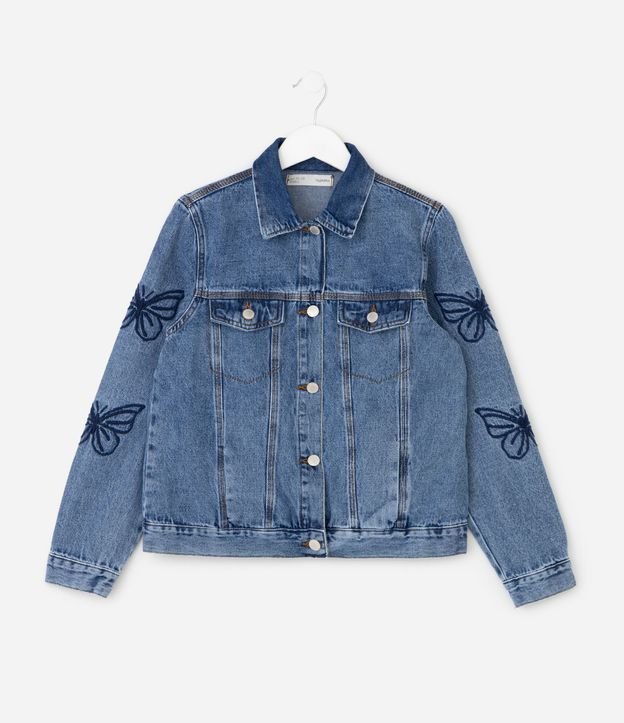 Campera Jeans Infantil con Mariposas Bordadas en las Mangas - Talle 5 A 16 años 2