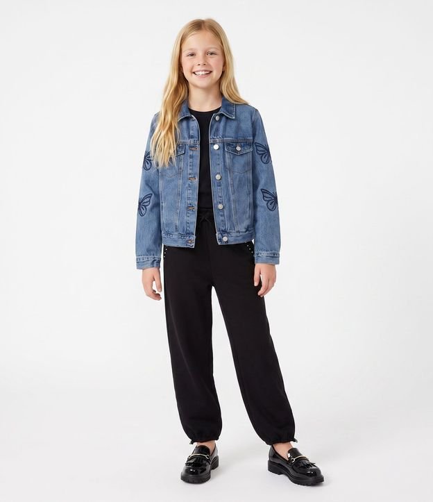 Campera Jeans Infantil con Mariposas Bordadas en las Mangas - Talle 5 A 16 años