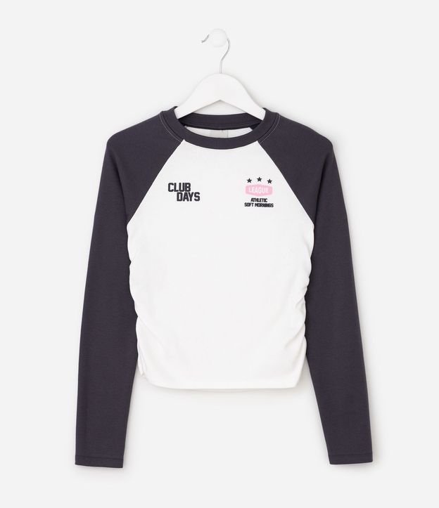 Remera Baby Look Infantil en Algodón con Manga Raglán y Lettering Puff - Talle 5 a 16 años