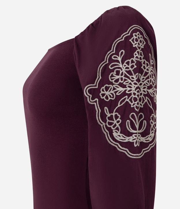 Blusa Manga Larga Abullonada con Bordado de Follaje 2