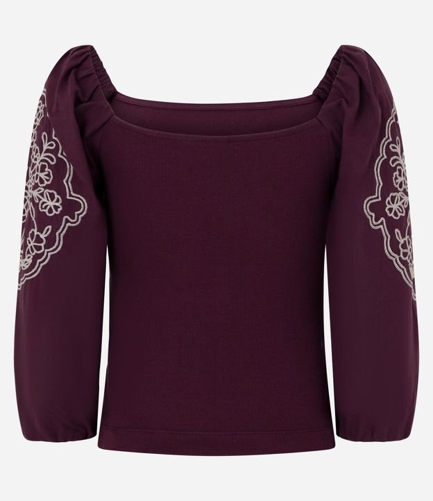 Blusa Manga Larga Abullonada con Bordado de Follaje 3