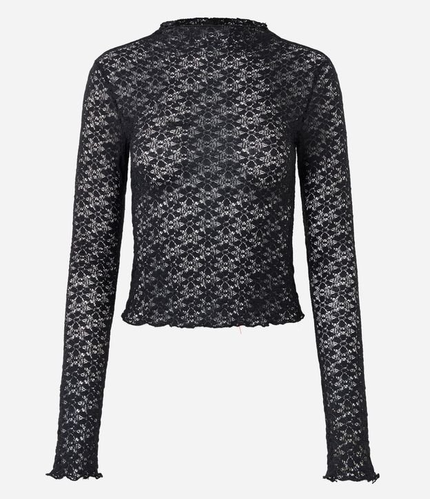 Blusa Manga Larga en Encaje Texturizada con Cuello Alto 5