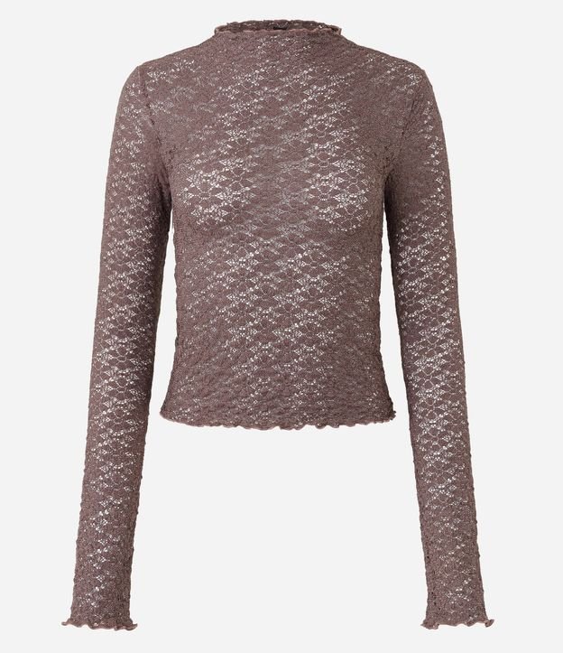 Blusa Manga Larga en Encaje Texturizada con Cuello Alto 5