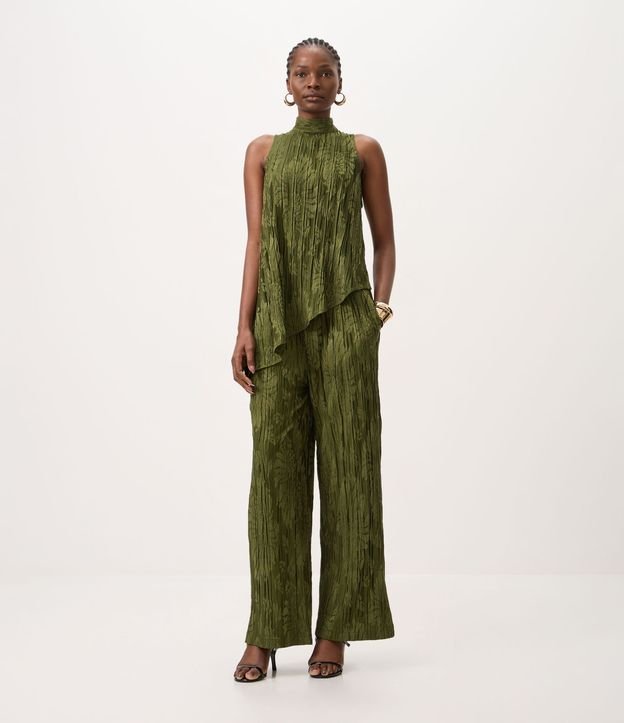 Pantalón Wide Leg con Textura Plissada