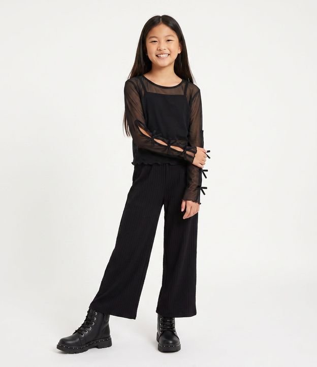 Pantalón Wide Infantil en Algodón Texturizada - Talle 5 a 16 años