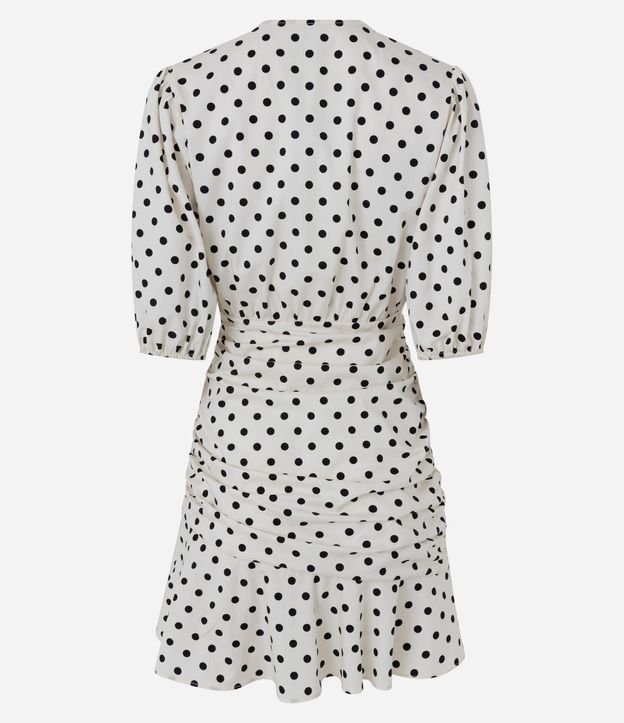 Vestido Corto Traspasado con Manga Abullonada y Estampa de lunares 2