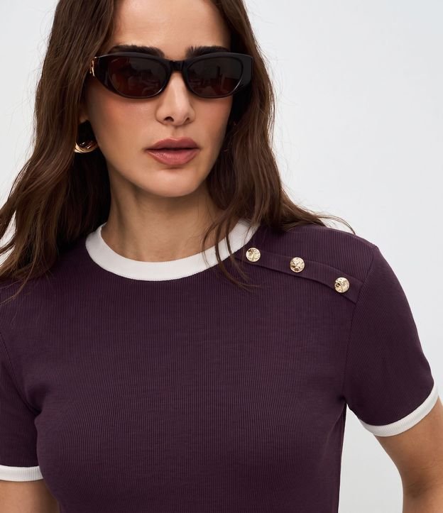 Blusa Manga Corta en Rib con Botones en el Hombro