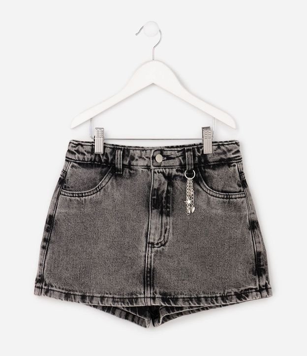 Pollera Short Infantil en Jeans con Colgantes Corazón y Estrellas – Talle 5 a 16 años