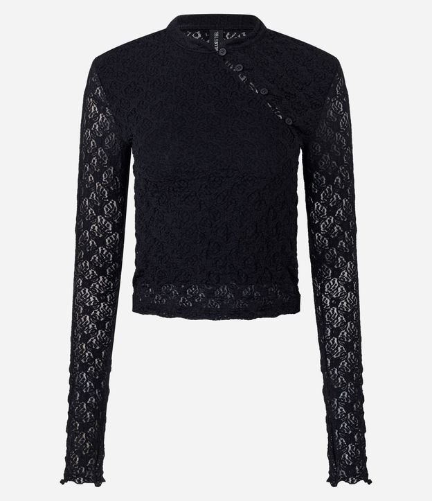 Blusa Manga Larga en Encaje con Botones Diagonales en el Cuello 5