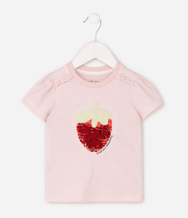 Remera Rayada  Infantil con Frutilla en Lentejuela - Talle 1 a 6 años 2