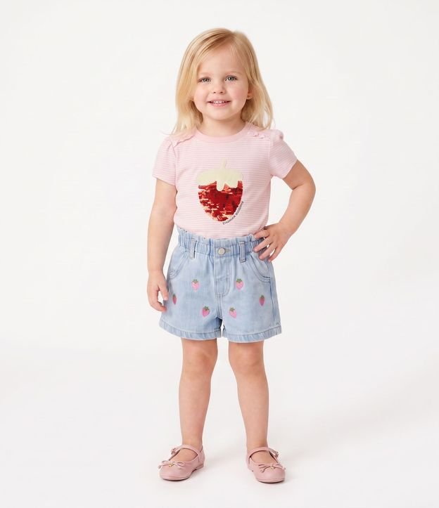 Remera Rayada  Infantil con Frutilla en Lentejuela - Talle 1 a 6 años
