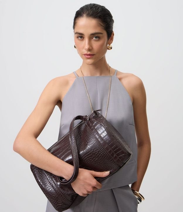 Cartera Bowling Grande en PU con Textura Crocco