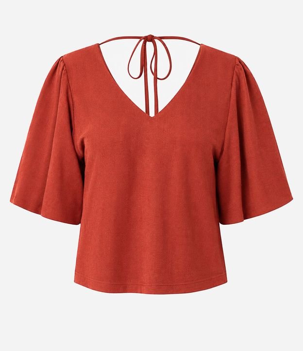 Blusa en Piquet con Escote V y Manga Balonê 5