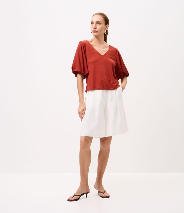 Blusa en Piquet con Escote V y Manga Balonê 2