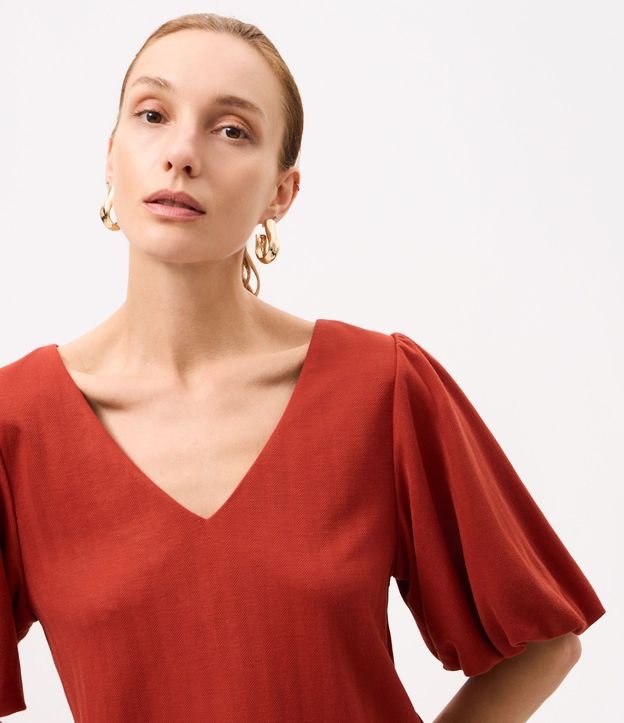 Blusa en Piquet con Escote V y Manga Balonê 3