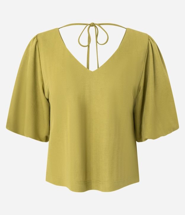 Blusa en Piquet con Escote V y Manga Balonê 5