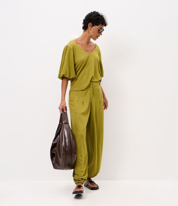 Blusa en Piquet con Escote V y Manga Balonê 2