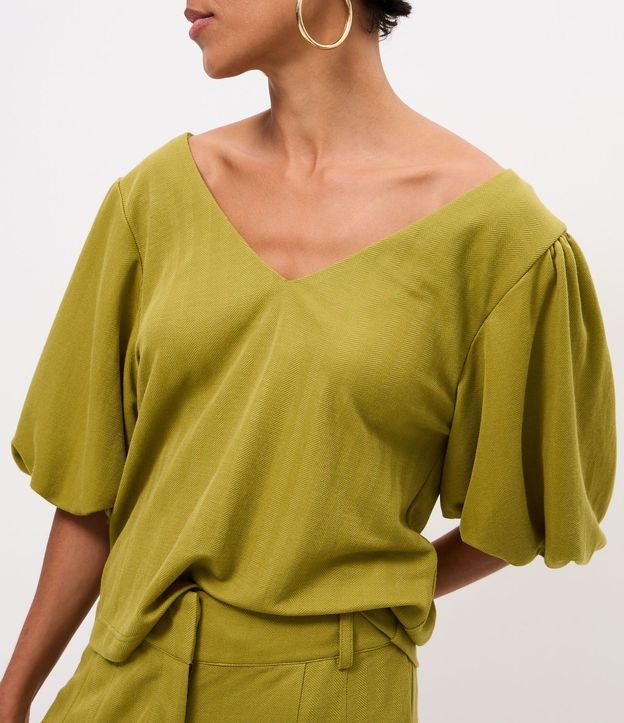 Blusa en Piquet con Escote V y Manga Balonê 4