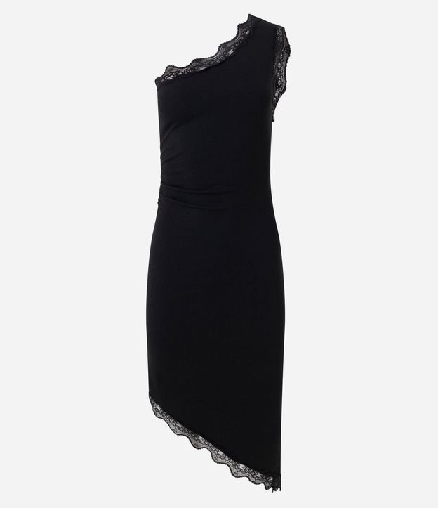 Vestido Hombro Único con Escote Assimétrico y Detalle Rendado 5