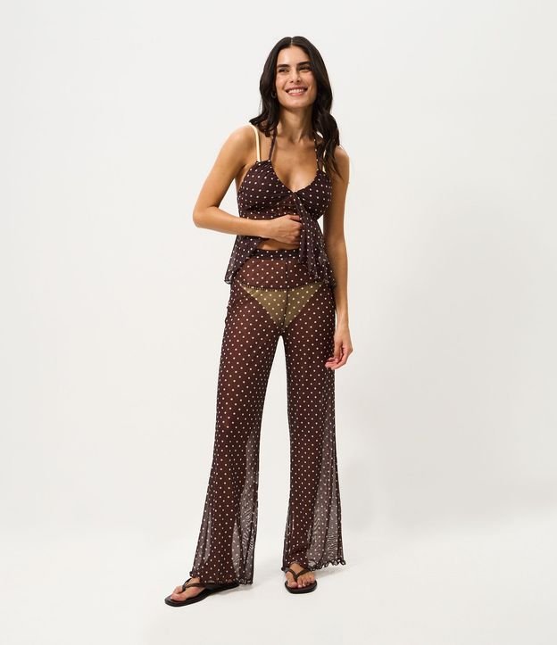 Salida de Playa Pantalón en Tule con Estampa de Lunares y Transparencia 2