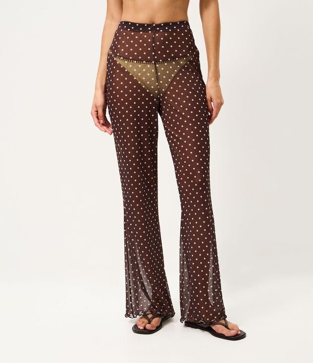 Salida de Playa Pantalón en Tule con Estampa de Lunares y Transparencia 3